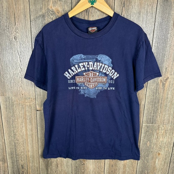 Harley-Davidson Orlando USA Graphic Tee Short Sleeve T-Shirt Blue Size Large - Picture 1 of 7